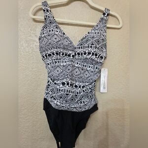 Ceeb Tummy Trimmer Black and White Patterned Swimsuit
